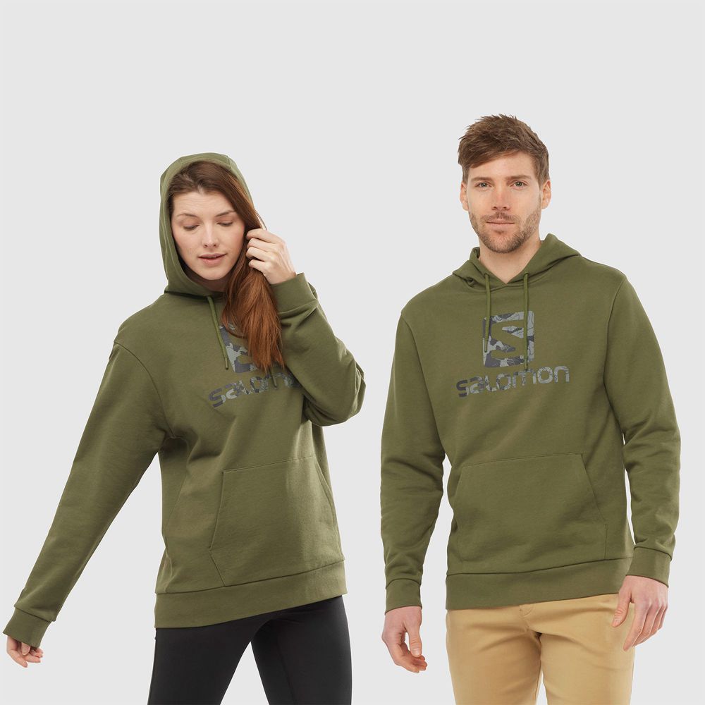 Sweatshirt À Capuche Salomon Homme Vert Olive - Salomon OUTLIFE LOGO SUMMER - France (5834-MEFVX)